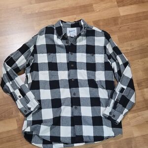 Duluth Trading Co Black & White Buffalo Plaid Button-Up Shirt